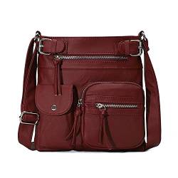 FANDARE Leichte Schultertasche Umhängetaschen Damen Schulranzen Handtaschen Klein Frauen PU Leder Wasserdicht Freizeit Sports Arbeit Outdoor Reise Messenger-Bags Weinrot von FANDARE