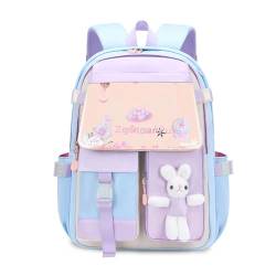 FANDARE Niedlich Kinderrucksack Kinder Rucksack Schulranzen Mädchen Junge Schulrucksack Büchertaschen Wasserdicht Leichtgewicht Schulranzen Schultertasche für Outdoor Reisen Schule Daypacks Blau Lila von FANDARE