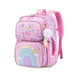 FANDARE Niedlich Kinderrucksack mit Brustgurt 3D Cartoon Kinder Rucksack Mädchen Junge Schulranzen Schultertasche Kindertasche Schulrucksack Kindergarten-Rucksack mit Reflektierender Streifen Rosa von FANDARE