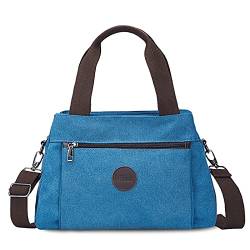 FANDARE Retro Handtaschen Leinwand Schultertasche Damen Umhängetasche Frauen Crossbody Messenger Bag Shopper Reisen Arbeitstasche Blau von FANDARE