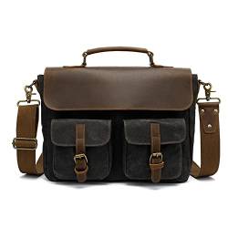 FANDARE Retro Umhängetasche Handtasche Tragetasche Schultertasche Herrentasche Segeltuch Leder Kuriertasche Messenger-Bags Aktentasche für Arbeit Reise Schule Hochschule Arbeit Schulranzen Schwarz von FANDARE