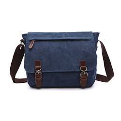 FANDARE Retro Umhängetasche Herren Segeltuch Arbeitstasche Messenger Bag Schultertasche passen 12,9-Zoll-Laptop Herrentasche Umhängen für Reise Schule Hochschule Arbeit Outdoor Schulranzen Dunkelblau von FANDARE