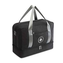 FANDARE Sporttasche Reisetasche Größe der Kabinenreisetasche Weekender mit Schuhfach 24 L Fitnesstasche Trainingstasche für Damen Herren Handgepäck für Reisen Übernachtung Strandhandtasche Schwarz von FANDARE