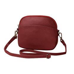 FANDARE Superleicht Schultertasche Echtleder Umhängetasche Damen für Arbeitstasche Reise Freizeit Schule Crossbody Bag Rot von FANDARE