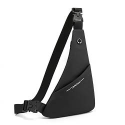 FANDARE Ultraleicht Brusttasche Schultertasche Herren Sling Chest Bag Wasserdicht Beidseitig Umhängetasche mit Kopfhörerloch für Outdoor Sport Wandern Radfahren Reisen Schultertasche Schwarz von FANDARE