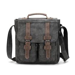 FANDARE Umhängetasche Herren Leder Schultertasche Herrentasche zum Umhängen Wasserdicht Messenger-Bags Aktentasche für Reise Schule Hochschule Arbeit Outdoor Schulranzen Grau-braun von FANDARE