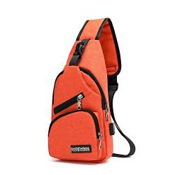 FANDARE Unisex Schultertasche Herren Damen Brusttasche Sling Bag Rucksack mit USB Umhängetasche Sporttasche für Wandern,Abenteuer,Sport, Reisen und Joggen Orange von FANDARE