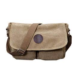 FANDARE Unisex Umhängetasche Leinwand Schultertasche 7.9 inch iPad Tasche Vintage Canvas Messenger Tasche für Damen/Herren Khaki von FANDARE