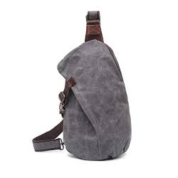 FANDARE Vintage Brusttasche Leinwand Schultertasche Herren Sling Chest Bag Beidseitig Umhängetasche für Outdoor Sport Wandern Radfahren Reisen Schultertasche Grau von FANDARE