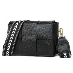 FANFUSUZI Crossbody Bag Damen Leder Breiter Gurt Bauchtasche Damen Stylisch Handtasche Damen KleinUmhängetasche Damen Moderne Taschen mit breitem Schultergurt,Schwarz. von FANFUSUZI