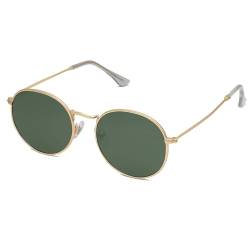 FANFUSUZI Sonnenbrille Damen Kleine runde polarisierte Sonnenbrille für Frauen Männer Klassische Vintage Retro Schatten UV400 (Gold Green) von FANFUSUZI