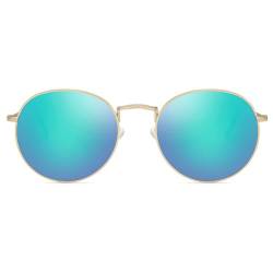 FANFUSUZI Sonnenbrille Damen Kleine runde polarisierte Sonnenbrille für Frauen Männer Klassische Vintage Retro Schatten UV400 (Gold Grünlich Blau) von FANFUSUZI