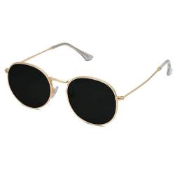 FANFUSUZI Sonnenbrille Damen Kleine runde polarisierte Sonnenbrille für Frauen Männer Klassische Vintage Retro Schatten UV400 (Helles Gold Grau) von FANFUSUZI