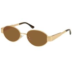 FANFUSUZI Sonnenbrille Damen Oval Retro Designer Oval Metal Sunglasses for Women Trendy Style (Gold Brown) von FANFUSUZI