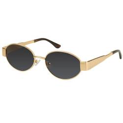 FANFUSUZI Sonnenbrille Damen Oval Retro Designer Oval Metal Sunglasses for Women Trendy Style (Gold Grey) von FANFUSUZI