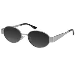 FANFUSUZI Sonnenbrille Damen Sonnenbrille Frauen Oval Retro Designer Oval Metal Sunglasses for Women Trendy Style (Silver Grey) von FANFUSUZI