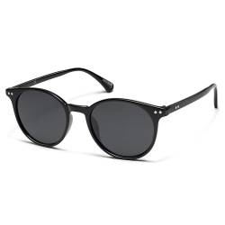 FANFUSUZI Sonnenbrille für Damen Runde Herren Retro UV400 schützende polarisierte kleine Sonnenbrille (Schwarzer Rahmen/Graue Linse) von FANFUSUZI