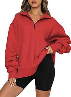 FANGJIN Activewear-Shirts & blusen für Damen Sweatshirt für Frauen Oversized Casual Sweatshirt Einfarbig Workout Pullover Rosaes Plüsch Top rotes M von FANGJIN