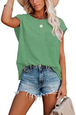 FANGJIN Damen Casual Solid T-Shirt Pullover Kurzarm Elegant Erbsengrün Groß L von FANGJIN