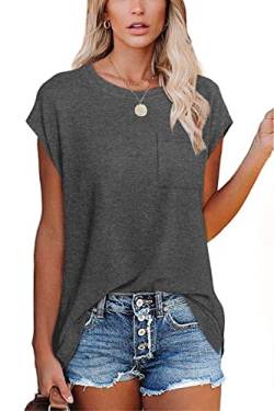 FANGJIN Damen Casual Solid T-Shirt Pullover Kurzarm Elegant Grau X-Large XL von FANGJIN