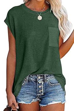 FANGJIN Damen Casual Solid T-Shirt Pullover Kurzarm Elegant Grün Mittel M von FANGJIN