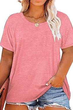 FANGJIN Damen Große Größen T-Shirt Sommer Kurzarm Rundhals Oberteil Locker Frauen Casual Lose Tops Elegant Bluse von FANGJIN