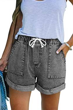 FANGJIN Damen Jeans Shorts Kurze Hose Sommer Hosen Lockere Damenshorts Grau S von FANGJIN