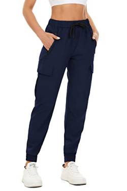 FANGJIN Damen Jogginghosen Leichte Freizeithose Dünner Stoff für Frauen Hosen Schnelltrocknende Outdoorhose mit Tunnelzug Wanderhose Marineblau M von FANGJIN