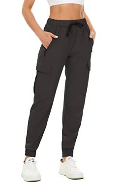 FANGJIN Damen Jogginghosen Leichte Freizeithose Dünner Stoff für Frauen Hosen Schnelltrocknende Outdoorhose mit Tunnelzug Wanderhose Schwarz L von FANGJIN