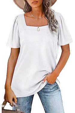 FANGJIN Damen Kurzarm Sportshirt locker T Shirt Frauen Casual Pullover Oberteile Sommer T-Shirts Elegant Weiß XX-Large XXL von FANGJIN