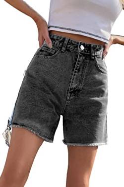 FANGJIN Damen Kurzer Jeans Sommershort Casual Denim Shorts Mittlere Taille Hotpants mit Taschen Jeanshose Grau S von FANGJIN
