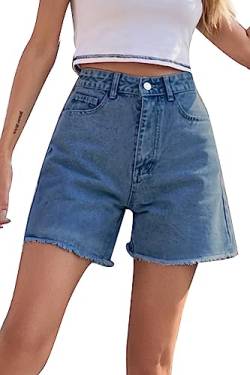 FANGJIN Damen Kurzer Jeans Sommershort Casual Denim Shorts Mittlere Taille Hotpants mit Taschen Jeanshose Hellblau L von FANGJIN