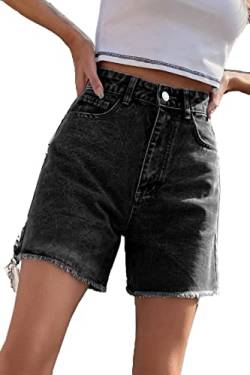 FANGJIN Damen Kurzer Jeans Sommershort Casual Denim Shorts Mittlere Taille Hotpants mit Taschen Jeanshose Schwarz XL von FANGJIN