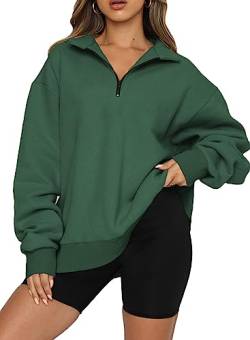 FANGJIN Damen Oversized Sweatshirt Langarmshirt Leichter Pullover Tops 1/4 Zip warmes Oberteile Party Outfit Frauen Sport Streetwear L von FANGJIN