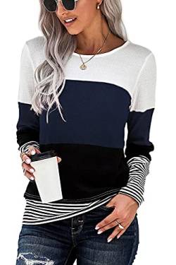 FANGJIN Damen Pullover Herbst Tshirt Lang Langarmshirt Winter Shirt Langarm Oberteil Longshirt Elegant T-Shirt Bluse Damenpullover Lässige Moderne Longsleeve Strickjacken für Damen Navy Blau M von FANGJIN