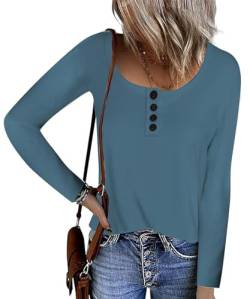 FANGJIN Damen Pullover Langarmshirt Herbst Winter elegant T-Shirt Frauen V-Ausschnitt Oberteil Casual sexy Tops Outfit Blau Button Down Shirt Kleidung S（34 36） von FANGJIN