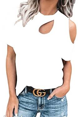 FANGJIN Damen Shirts 2023 sexy Rundhalsausschnitt Kurzarm Oberteile Casual Pullover Tops Sommer stylische Elegant Pary T-Shirts Weiß X-Large XL von FANGJIN