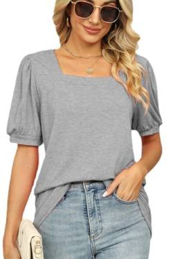 FANGJIN Damen Sommer Grau locker Tshirt Kurzarm Tops Casual Pullover Tunika Oberteile lose U-Ausschnitt T-Shirts Elegant Sweet Tee Womens Workout top Beach Groß L von FANGJIN