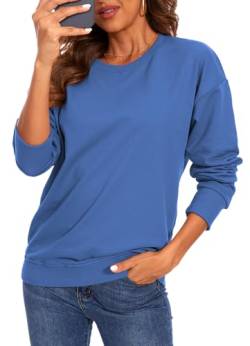 FANGJIN Damen Sweatshirt Pullover Langarmshirt Baumwolle Classic Basic Rundhals-Ausschnitt Sportshirt Herbst Winter Casual Oberteile (Marineblau,L) von FANGJIN