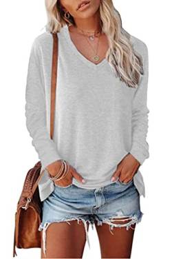 FANGJIN Damen Tshirt Langarm/Kurzarm V Ausschnitt Oberteil Sommer Basic Shirt Einfarbig Sport Shirts Cute Tunika Tshirt stylische Langarmshirt Winter Reise Essentials Weiss Shirt S von FANGJIN