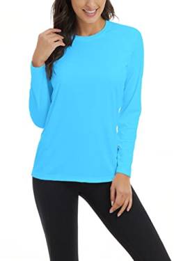 FANGJIN Damen UV Schutz Shirt Langarm Funktionsshirt UPF 50+ Schnelltrocknend Atmungsaktiv Langarmshirt Leicht Sommer Outdoor Rashguard T-Shirts Ice Lake Blue Shirt XL von FANGJIN