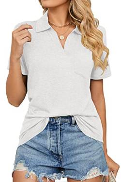 FANGJIN Damen V-Ausschnitt Kurzarm Polo T Shirt Casual Frauen Pullover Oberteile Sommer T-Shirts Elegant Weiß Yoga Kleidung Klein S von FANGJIN