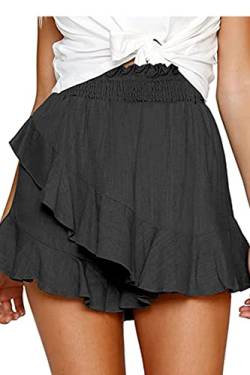 FANGJIN Fashion Damen Mädchen Basic Short Solid Hotpants Skater Mini Rock mit Shorts Casual Party Sommerrock im Böhmischen Stil Schwarze Hot Pants XXL von FANGJIN