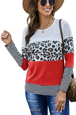 FANGJIN Pullover Damen Damen Pullover Tshirt Damen Oberteile Damen Damen Oberteile Damen Shirt Pullover & Strickjacken für Damen Leopard Rot XL von FANGJIN