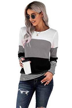 FANGJIN Pullover Damen Herbst Winter Tshirt Lang Langarmshirt Frauen Basic Oberteil Longshirt Elegant Sweatshirt Bluse Damenpullover Lässige Moderne Longsleeve Strickjacken für Damen Grau XL von FANGJIN