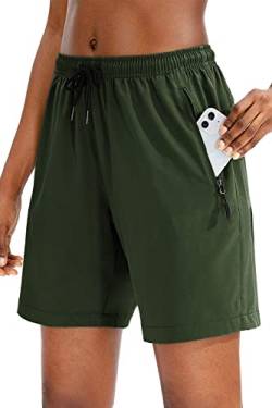 FANGJIN Shorts Damen Sommer Cargohose Kurze Wanderhose Outdoor Strandkleid Schnelltrocknend Freizeithose mit Mehrfach-Taschen Military Green XL von FANGJIN