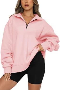 FANGJIN Sweatshirt für Frauen Oversized Casual Sweatshirt Einfarbig Workout Pullover Rosaes Plüsch Top Rosa M von FANGJIN