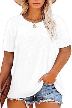 FANGJIN weißes t-Shirt Damen locker Große Größen Top Sommer Kurzarm Rundhals Oberteil Frauen Casual Lose Bluse Elegant Oversize Workout Shirt von FANGJIN