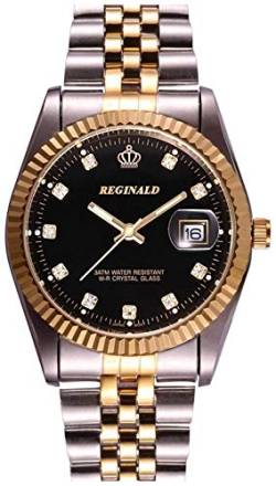 FANMIS Luxuriöse Unisex-Armbanduhr mit goldfarbenem Kristall, Quarz, Kalender, zweifarbig, Edelstahl, Schwarz, Quarz-Uhrwerk von FANMIS