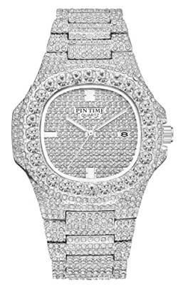 FANMIS Luxuriöse Unisex-Armbanduhr mit schwimmenden Kristall-Diamanten, Kalender, Digital-Quarz-Armbanduhr, leuchtender Zeiger mit Edelstahl-Gliederarmband, D Yin von FANMIS